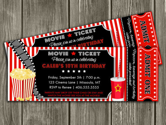 Movie Birthday Invitations
 Printable Movie Ticket Birthday Invitation Movie Night