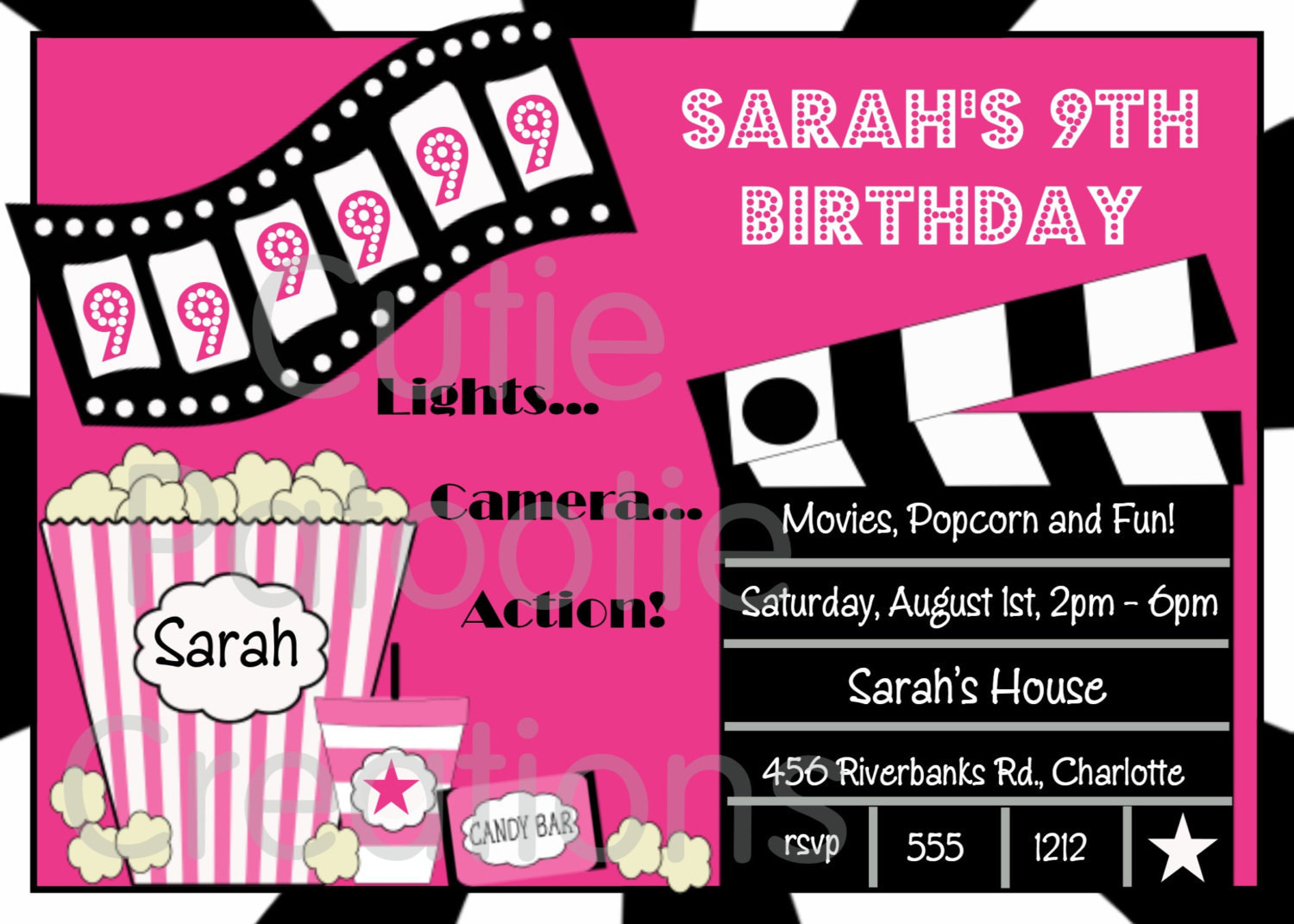 Movie Birthday Invitations
 Movie Birthday Invitation Movie Night Party Invitations