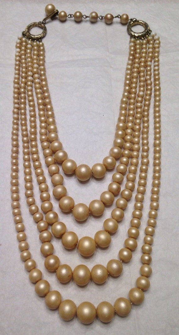 Multi Strand Necklace
 Vintage Multi Strand Pearl Bead Necklace Faux by
