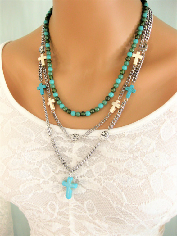 Multi Strand Necklace
 Multi Strand Necklace Cross Necklace Beaded Necklace