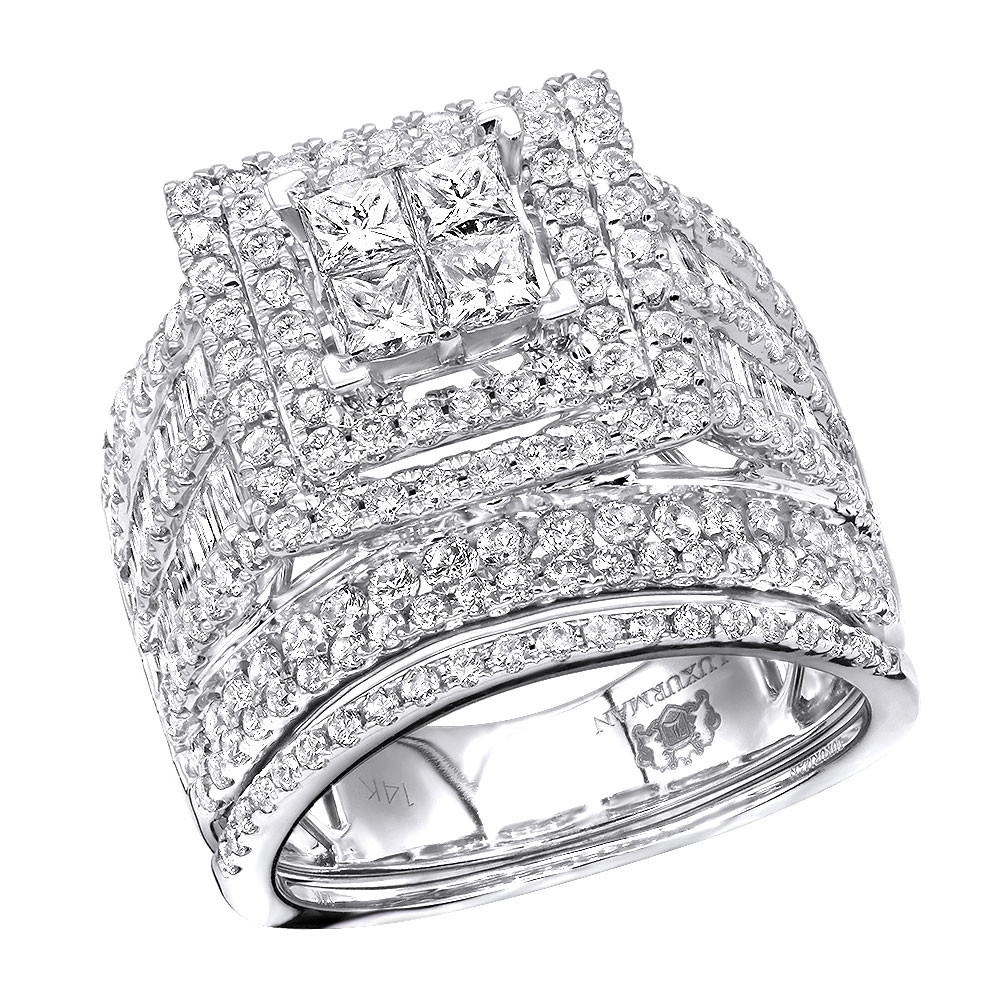 Multiple Diamond Engagement Ring
 Multi Row Round & Princess Cut Diamond Engagement Ring Set