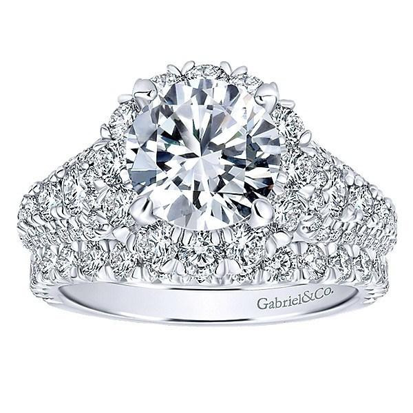 Multiple Diamond Engagement Ring
 18K White Gold Pave Multi Row Halo Diamond Engagement Ring