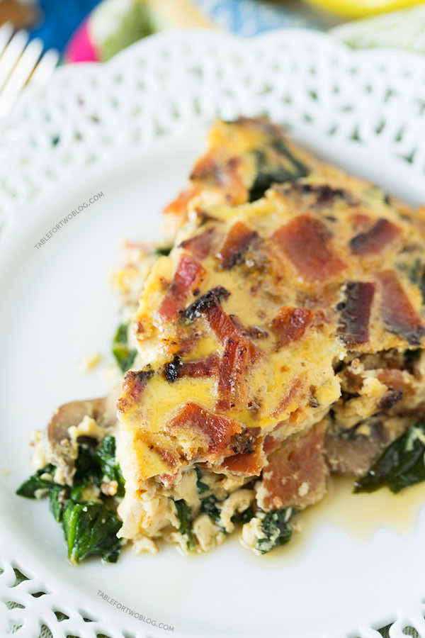 Mushroom Bacon Quiche
 Crustless Bacon Spinach and Mushroom Quiche Table for Two