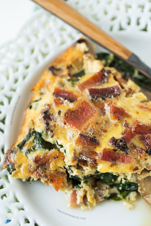 Mushroom Bacon Quiche
 Crustless Bacon Spinach and Mushroom Quiche Table for Two