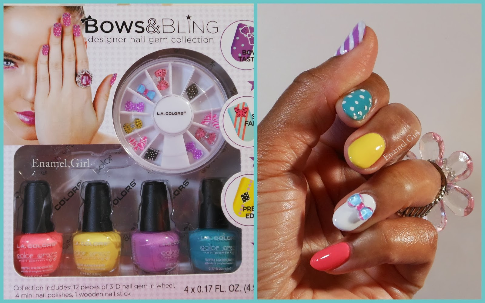 Nail Art Kit For Girls
 Enamel Girl L A Colors Bows & Bling Nail Art Kit