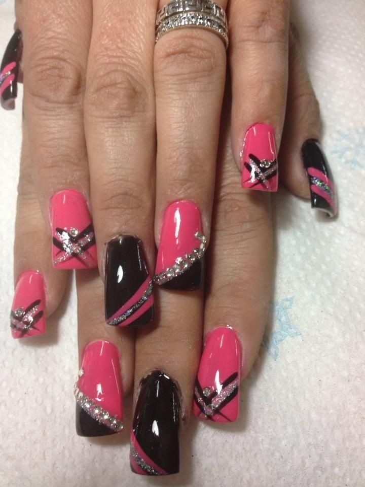 Nail Designs For Black Nails
 Pink black silver nails