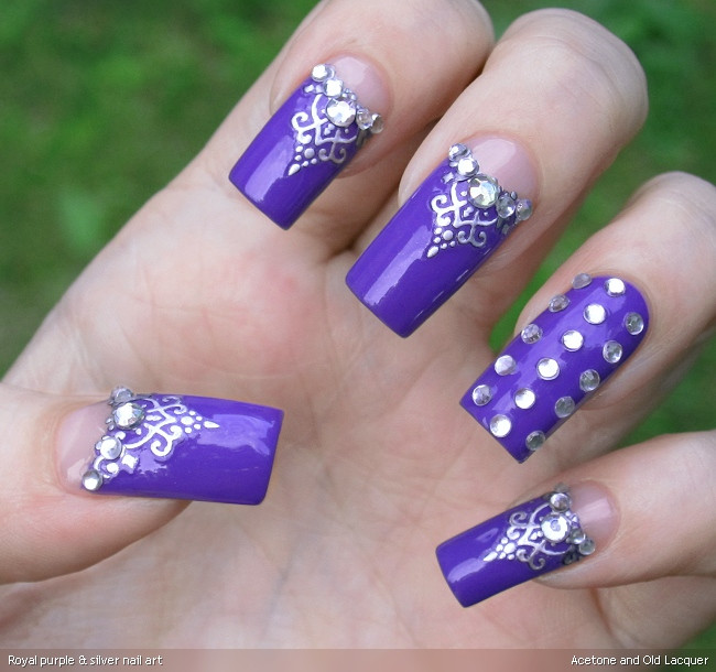 Nail Designs Purple And Silver
 Acetone and Old Lacquer Royal purple & silver nail art