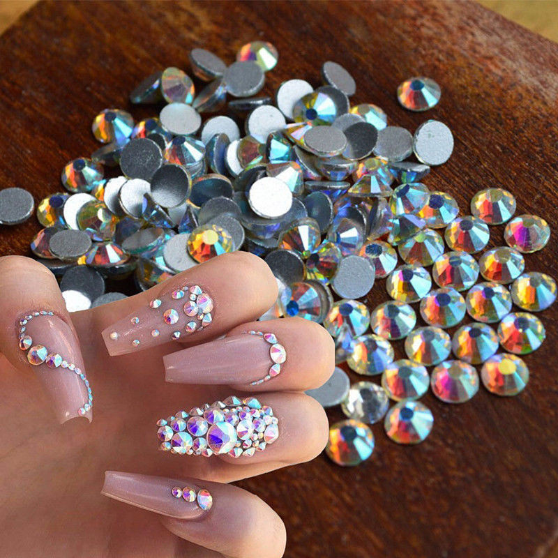 Nail Designs With Rhinestones And Glitter
 1440pcs lot Crystal Flat Back Iridescent Nail Art
