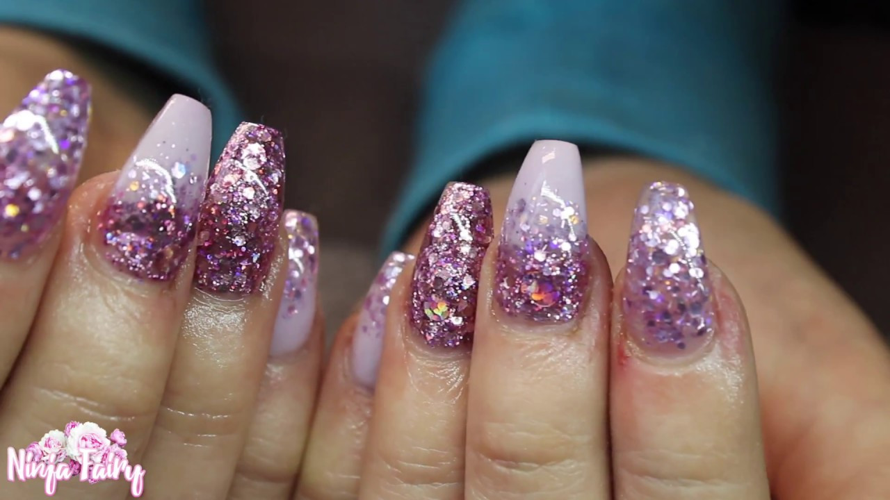 Nails With Glitter
 LILAC BLING GLITTER NAILS ♡