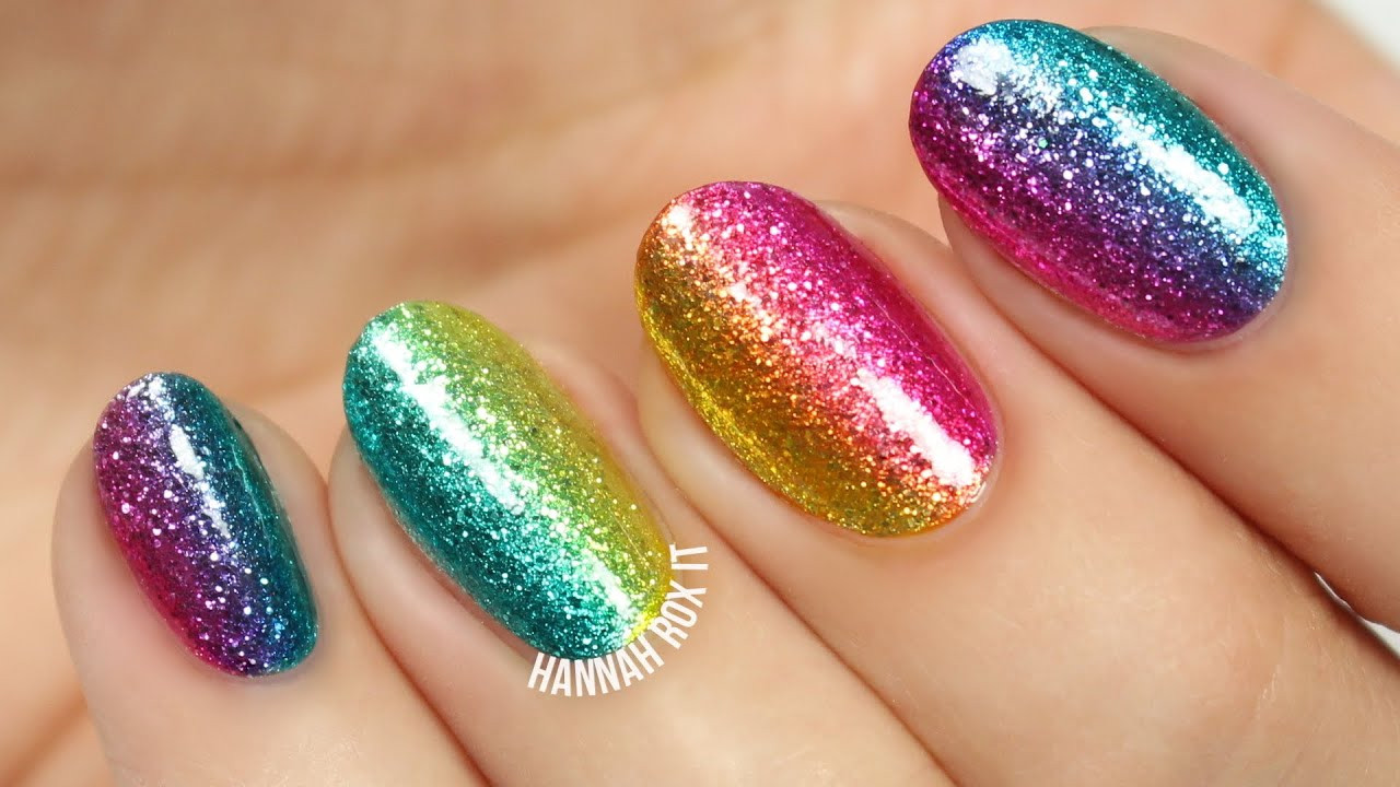 Nails With Glitter
 Easy Rainbow Glitter Nails