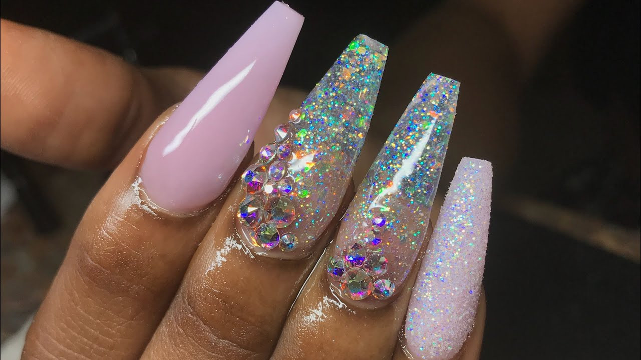 Nails With Glitter
 Pink coffin glitter nails