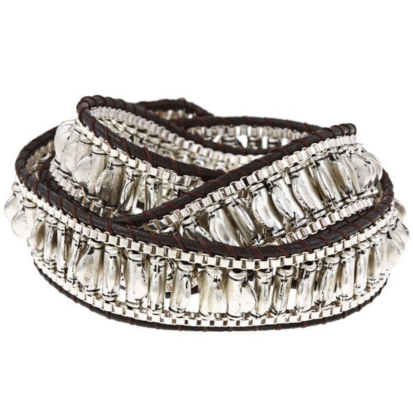 Nakamol Bracelet Wrap
 Nakamol Silvertone Bead and Black Leather Wrap Bracelet