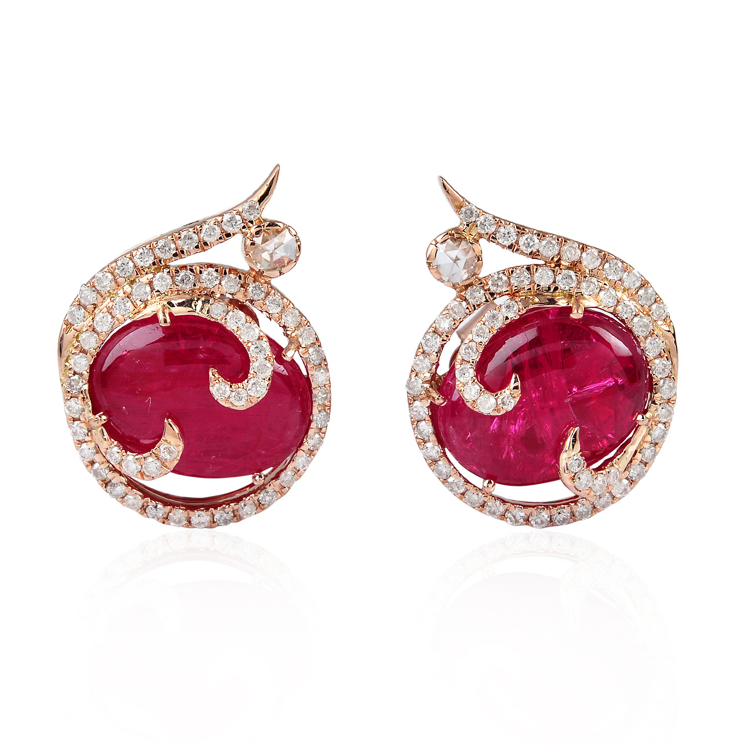 Natural Ruby Earrings
 5 98ct Natural Ruby Pave Diamond Stud Earrings 18kt Solid