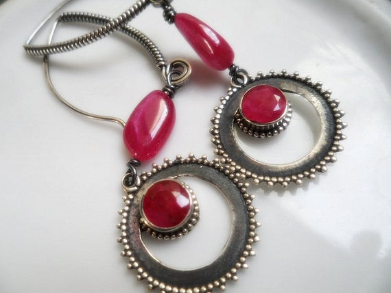 Natural Ruby Earrings
 Genuine Natural Ruby Earrings Jewelry Oxidized Sterling