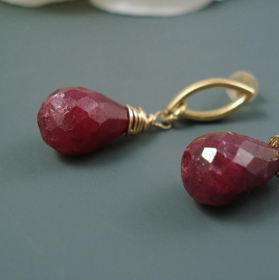 Natural Ruby Earrings
 Items similar to Natural Ruby Earrings with 9MM x