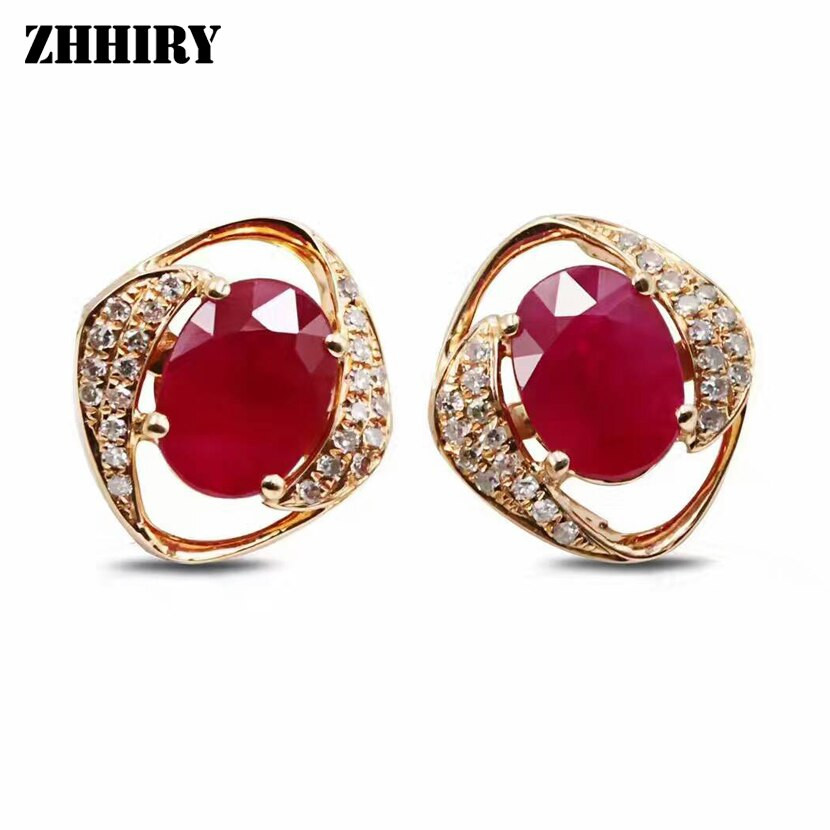 Natural Ruby Earrings
 Natural Ruby Gemstone Earring Genuine 18K Rose Gold Real