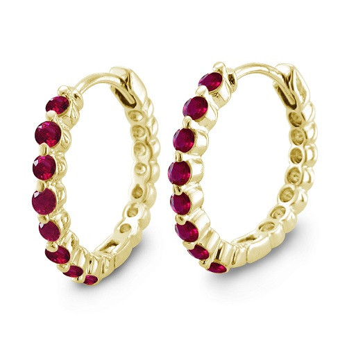 Natural Ruby Earrings
 Natural Ruby Earrings In 14k Yellow Gold Hoops