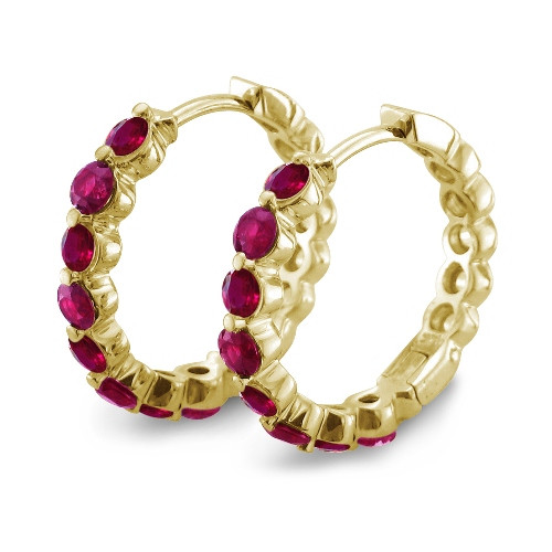Natural Ruby Earrings
 Natural Ruby Earrings In 14k Yellow Gold Hoops