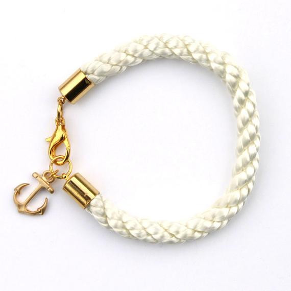 Nautical Rope Bracelet
 Nautical White Rope Bracelet with Gold Anchor Merriweather
