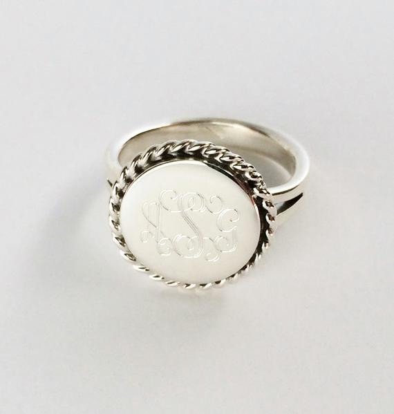 Nautical Wedding Rings
 Nautical Rope Monogrammed Ring in Sterling Silver for Women or