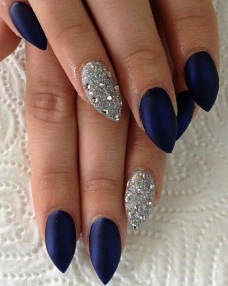 Navy Blue Glitter Nails
 dark blue & silver glitter nails