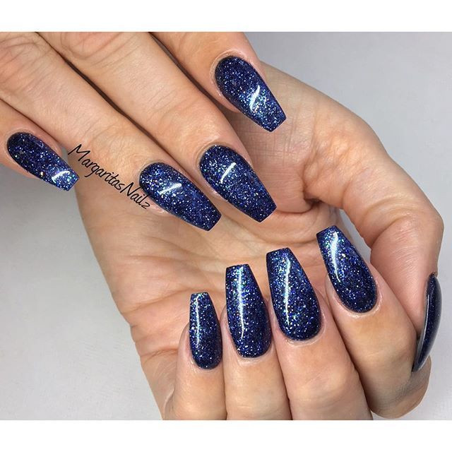 Navy Blue Glitter Nails
 dark blue shine Nails in 2019