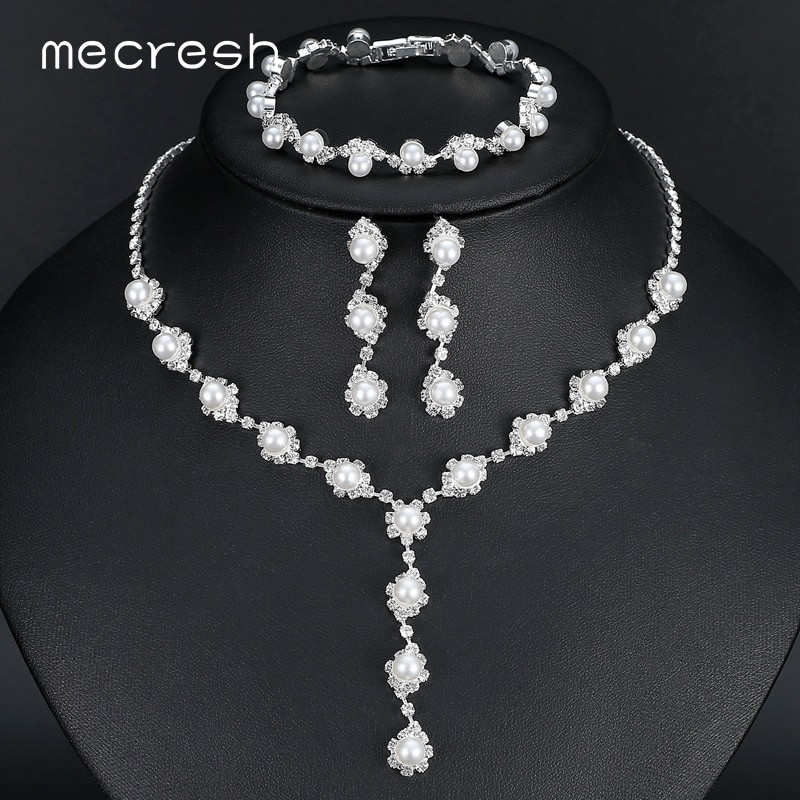 Necklace Earring Sets
 Aliexpress Buy Mecresh Simulated Pearl Bride Wedding