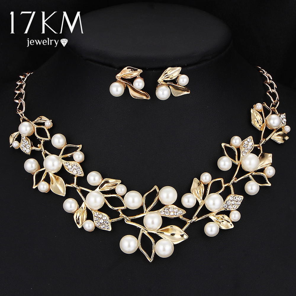 Necklace Earring Sets
 Aliexpress Buy 17KM Gold Color Simulated Pearl