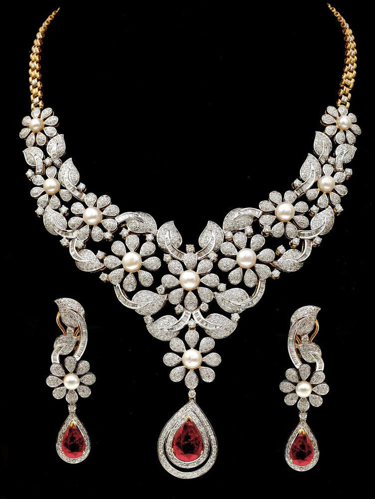 Necklace Earring Sets
 Fine Party Bridal Wear Necklace Earrings Set With Ruby