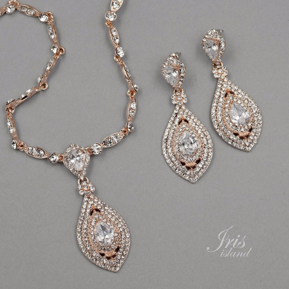 Necklace Earring Sets
 Rose Gold Plated Crystal CZ Necklace Pendant Earrings