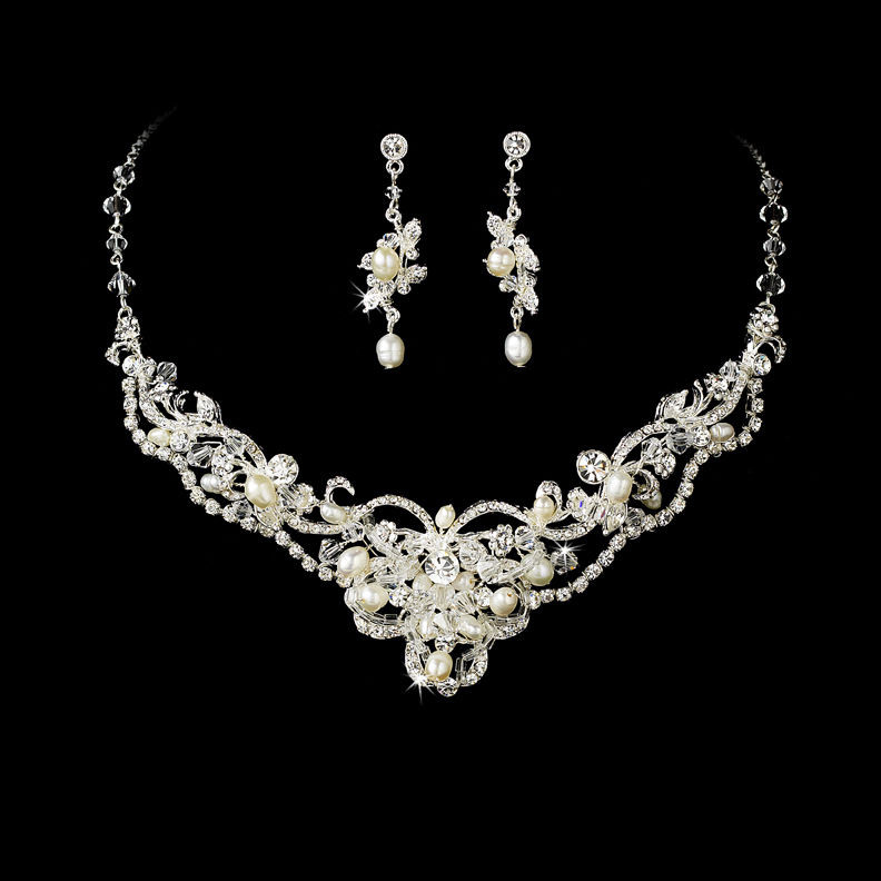 Necklace Earring Sets
 Silver or Gold Swarovski Crystal Freshwater Pearl Bridal
