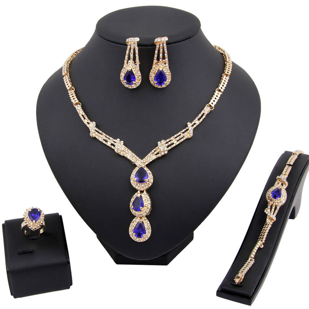Necklace Earring Sets
 African Dubai Wedding Red Rhinestone Jewelry Set Alloy