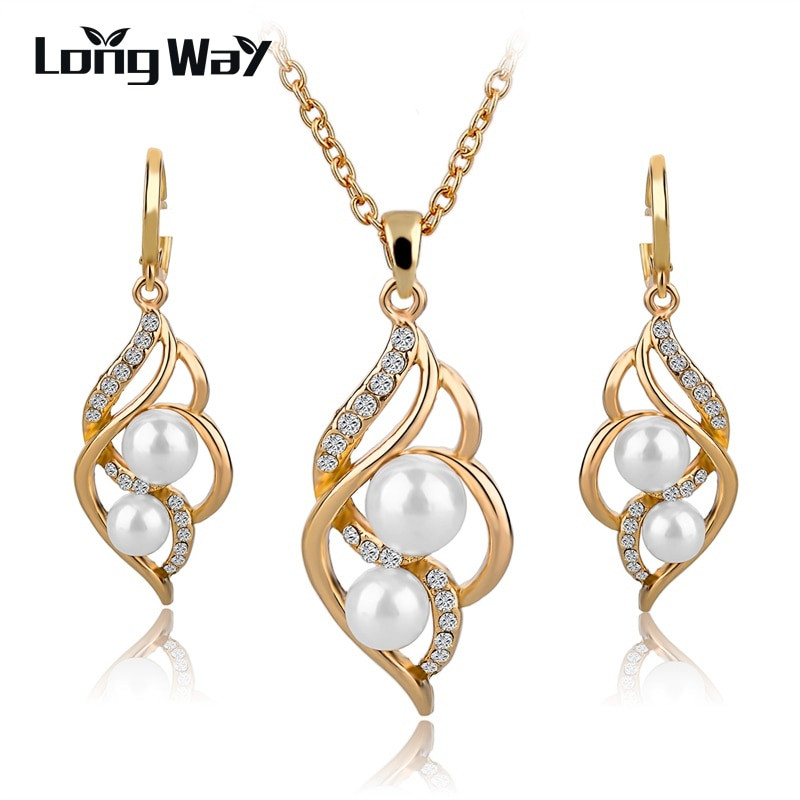 Necklace Earring Sets
 LongWay Gold Color Elegant Inlaid Crystal Jewelry Sets