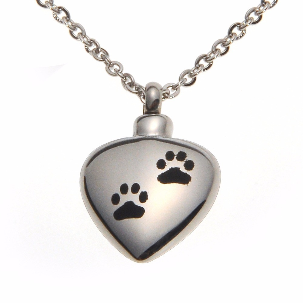 Necklace For Dog Ashes
 Panda Stainless Steel Pet Dog Paw Print Heart Cremation