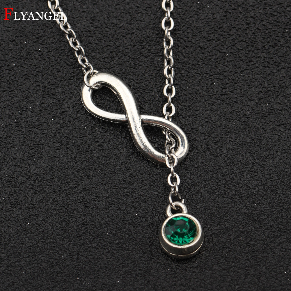 Necklace For Girlfriend Birthday
 Custom 12 Months Birthstone Crystal Infinity Pendant