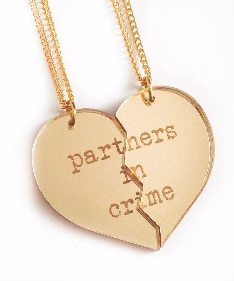 Necklace For Girlfriend Birthday
 Partners in Crime Friendship Necklace Set Gold Split