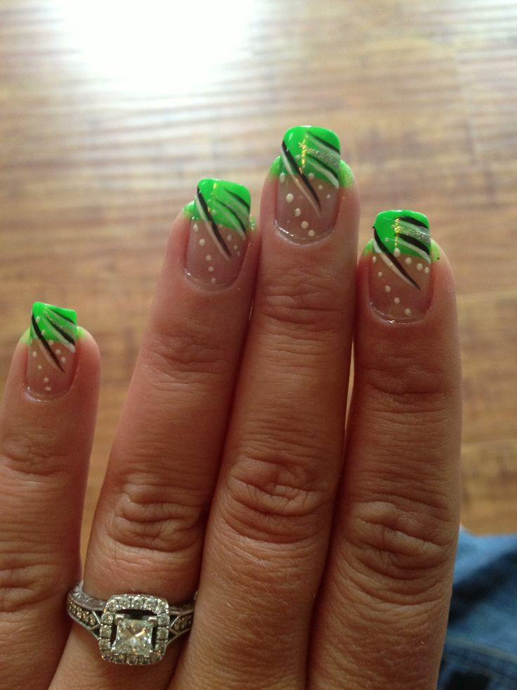 Neon Green Nail Designs
 Lime green French tipped nails with design