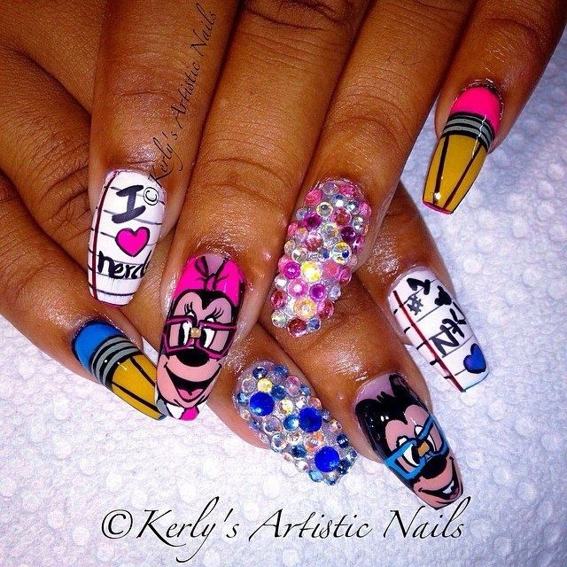 Nerd Nail Art
 Minnie and Mickey Mouse I love nerds Nail Art Gallery