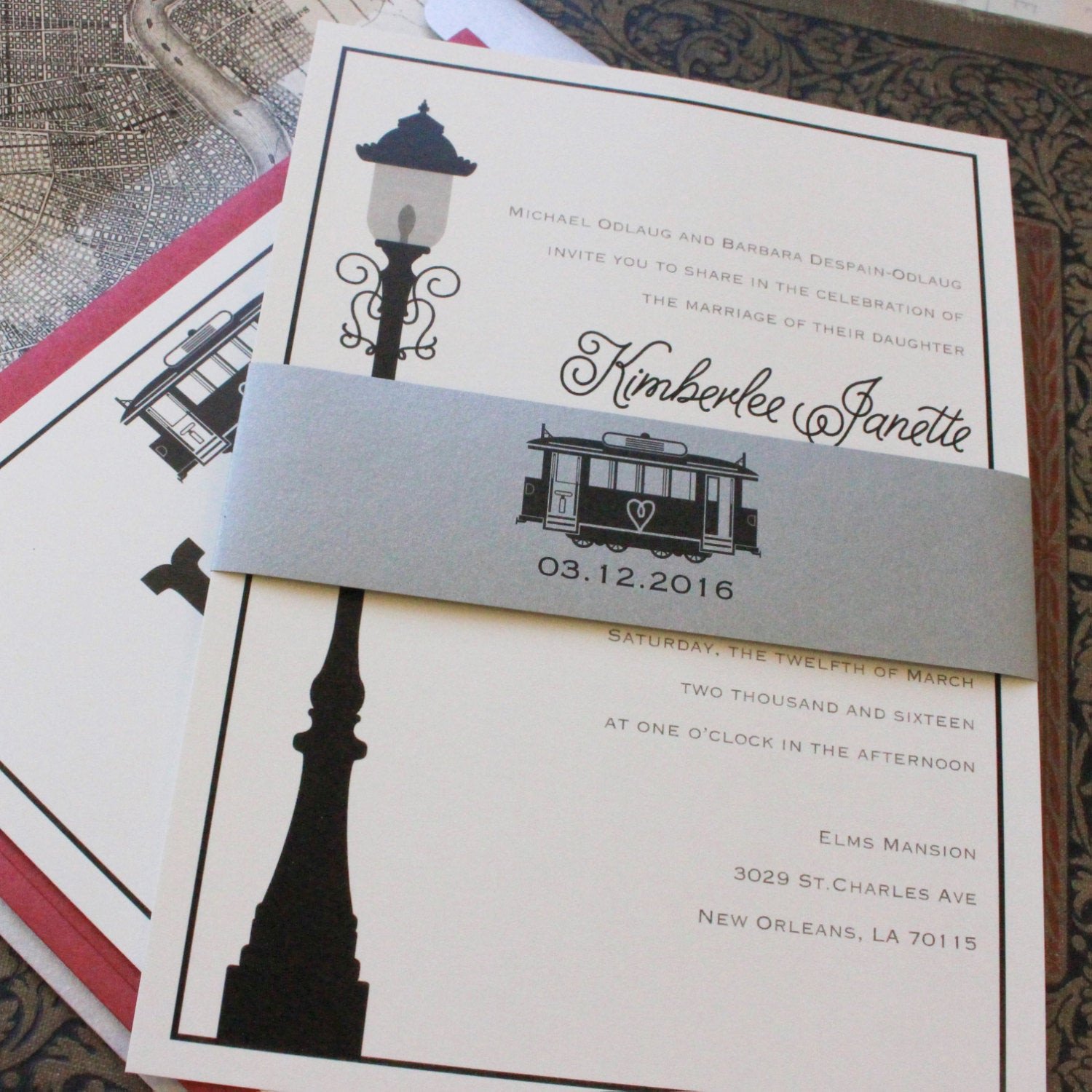 New Orleans Wedding Invitations
 Modern Streetcar Wedding Invitation New Orleans Design Fee