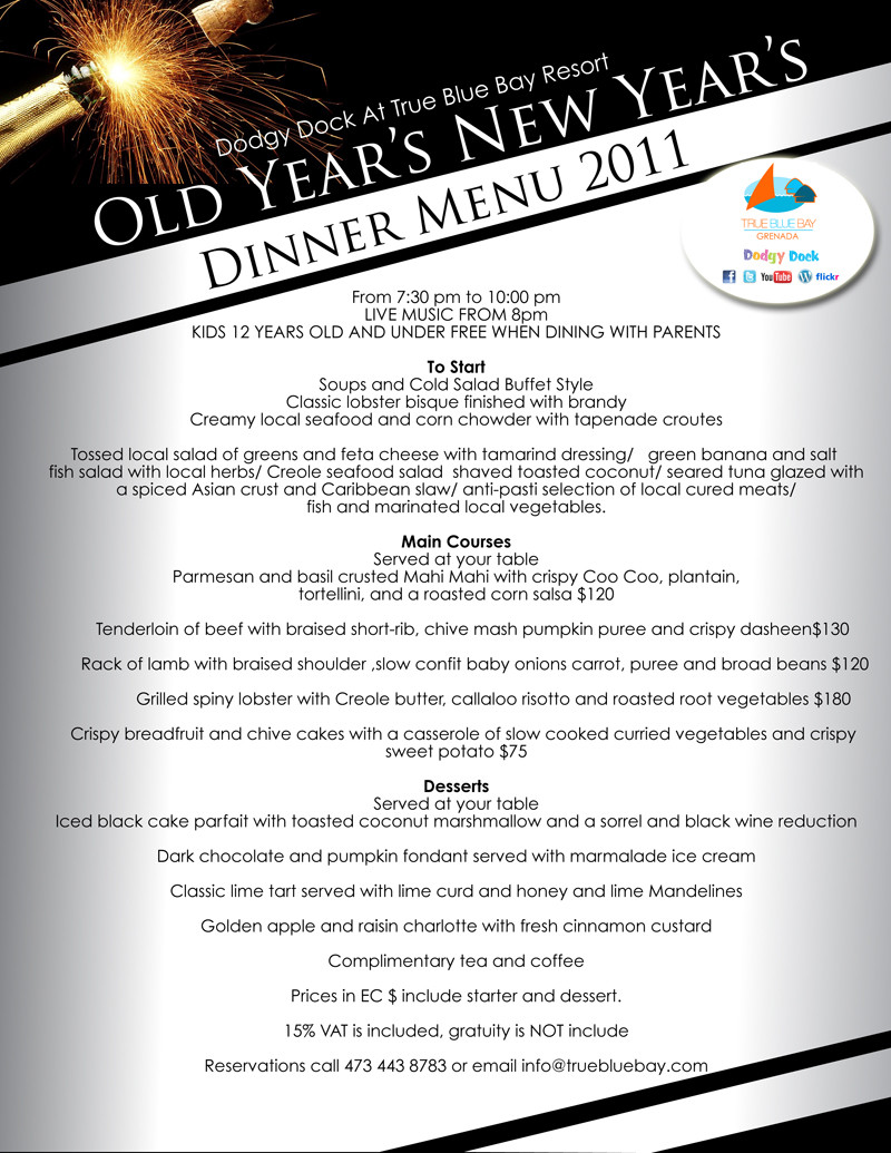 New Year Dinner Menu
 Old Years New Years Celebration At True Blue Bay Boutique