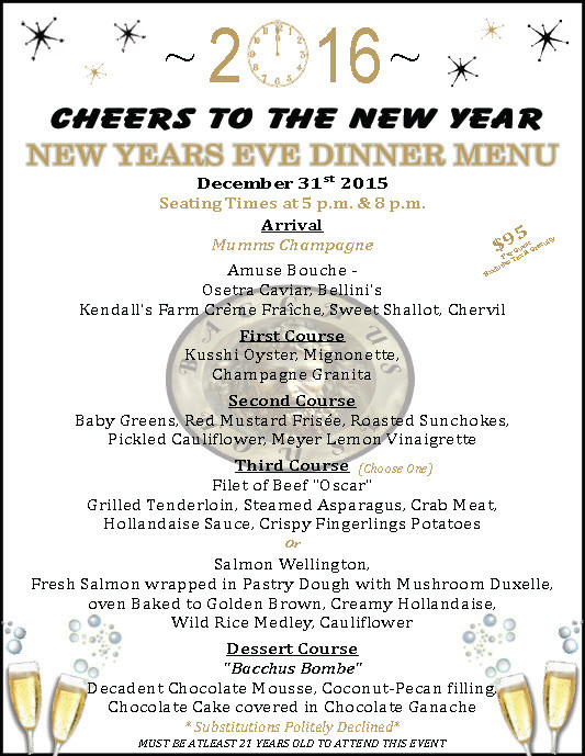 New Year Dinner Menu
 New Year s Eve Dinner at Bacchus House December 31 2015