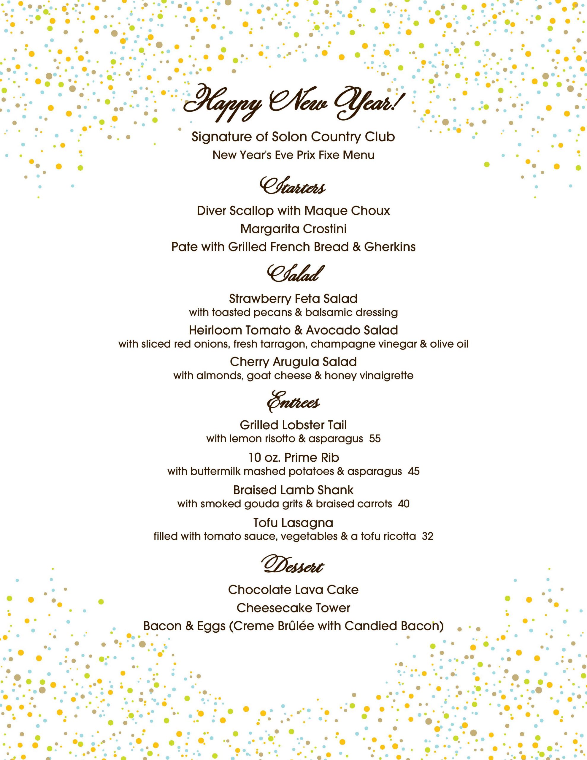 New Year Dinner Menu
 New Year s Eve Dinner Signature of Solon