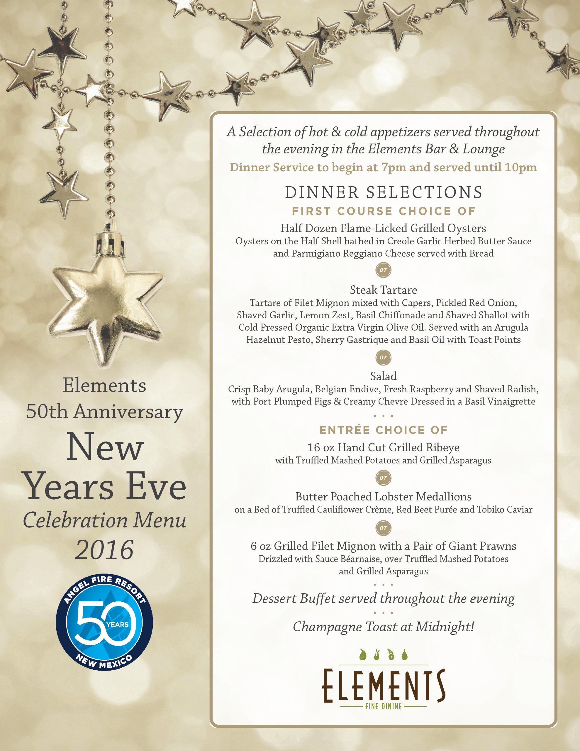 New Year Dinner Menu
 New Year s Eve Dinner at Elements Angel Fire Resort