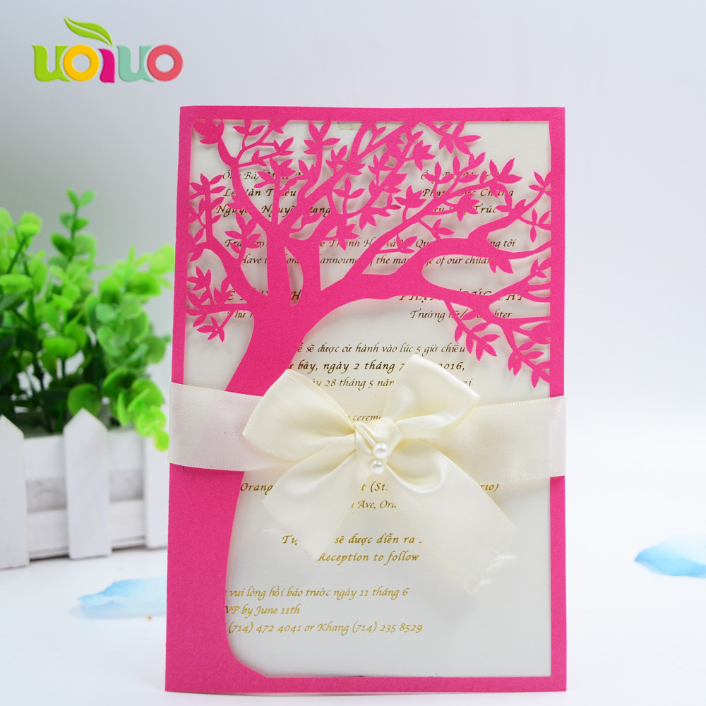 Nice Wedding Invitations
 Hot pink nice 50pcs envelop laser cut 3d sweet bride groom