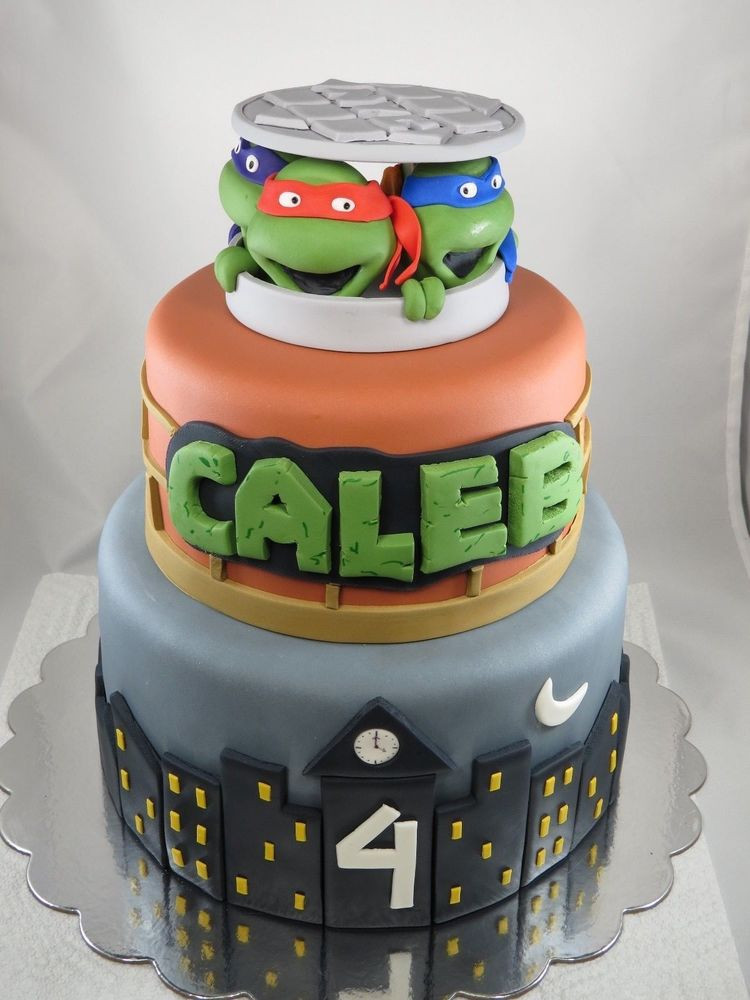 Ninja Turtles Birthday Cake
 Edible Fondant Teenage Mutant Ninja Turtles TMNT Cake