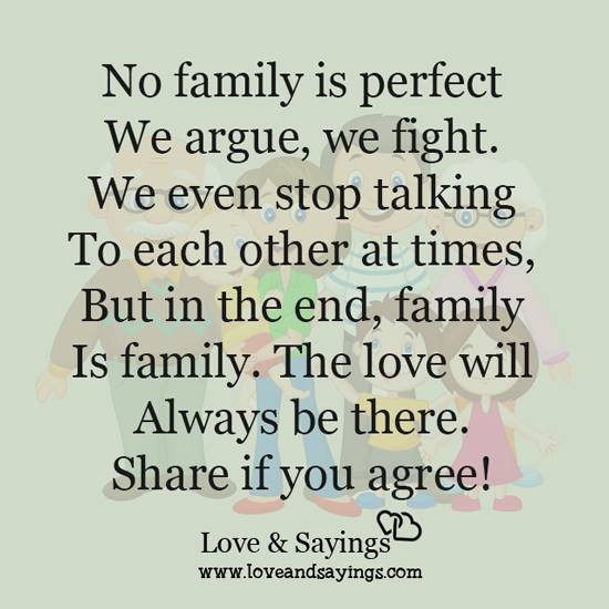 No Family Quotes
 No family is perfect we argue we fight Love and Sayings