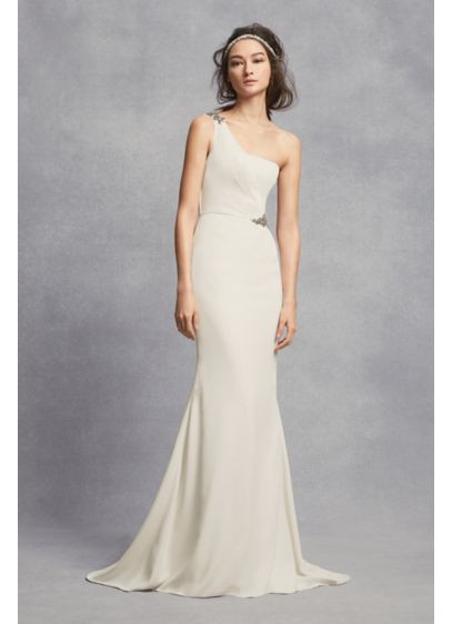 One Shoulder Wedding Dress
 e Shoulder Sheath Wedding Dress with Crystals