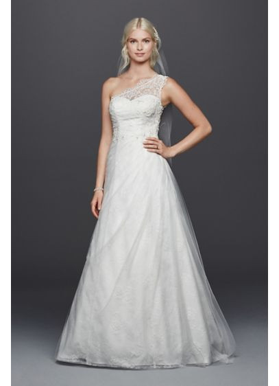 One Shoulder Wedding Dress
 e Shoulder Tulle A line with Lace Wedding Dress