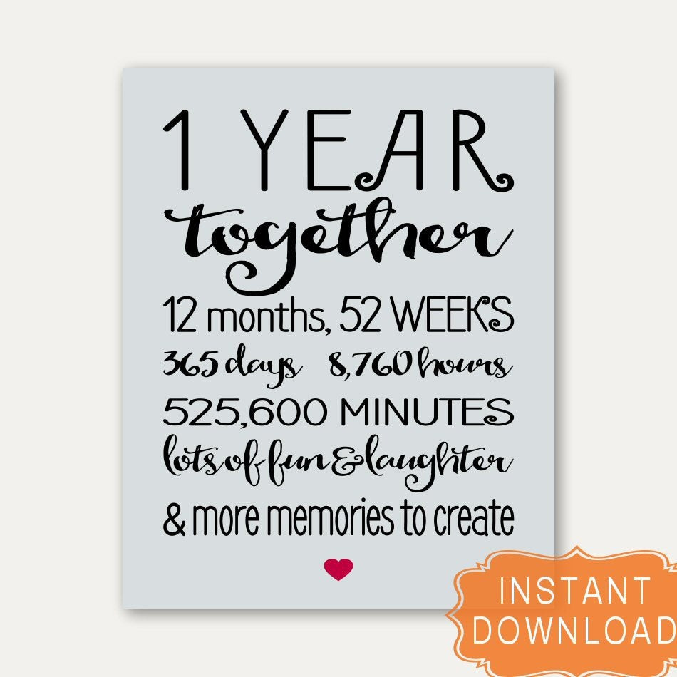 One Year Anniversary Quotes For Him
 1 Year Anniversary Sign Annviersary Cute Gift for Boyfriend