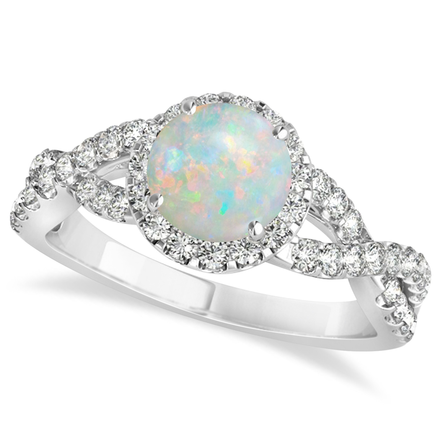 Opal And Diamond Engagement Ring
 Opal & Diamond Twisted Engagement Ring 14k White Gold 1